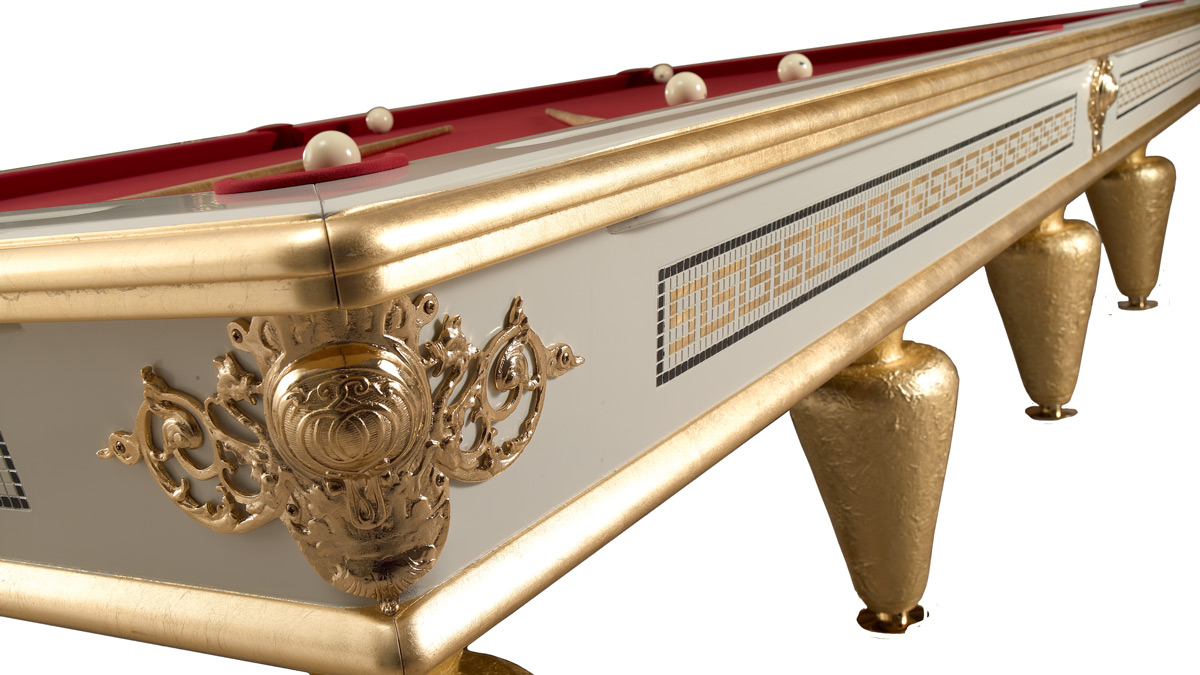 Giove Luxury Designer Pool Table with molten metal mascarons