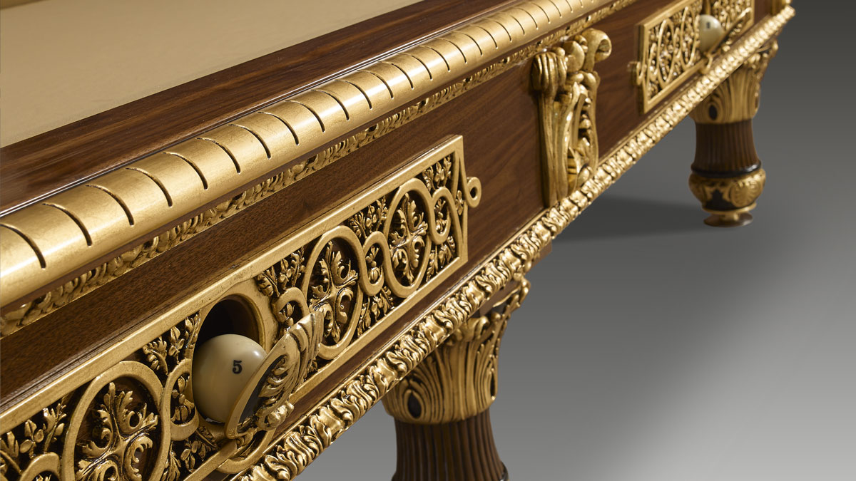 Master Luxury Billiard Table with gold decorations expensive pool table